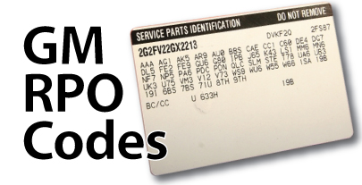 GM RPO Codes Axle identification
