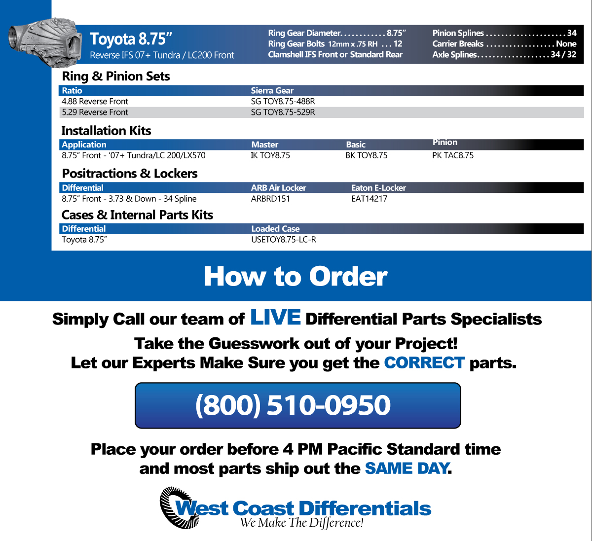 Toyota 8.75" Reverse IFS - West Coast Differentials