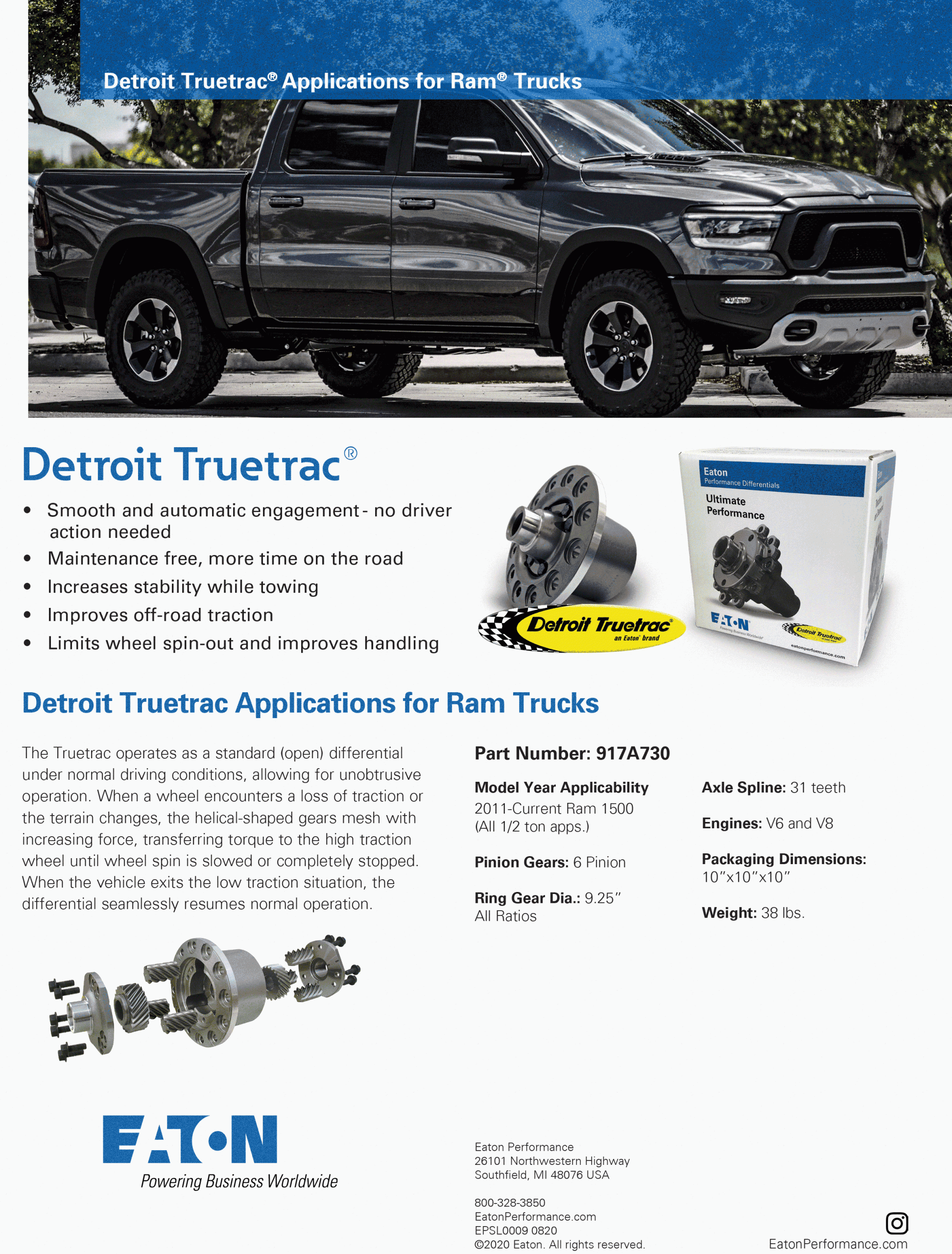 Detroit Truetrac Helical Limited Slip Posi Ram 1500 Rear