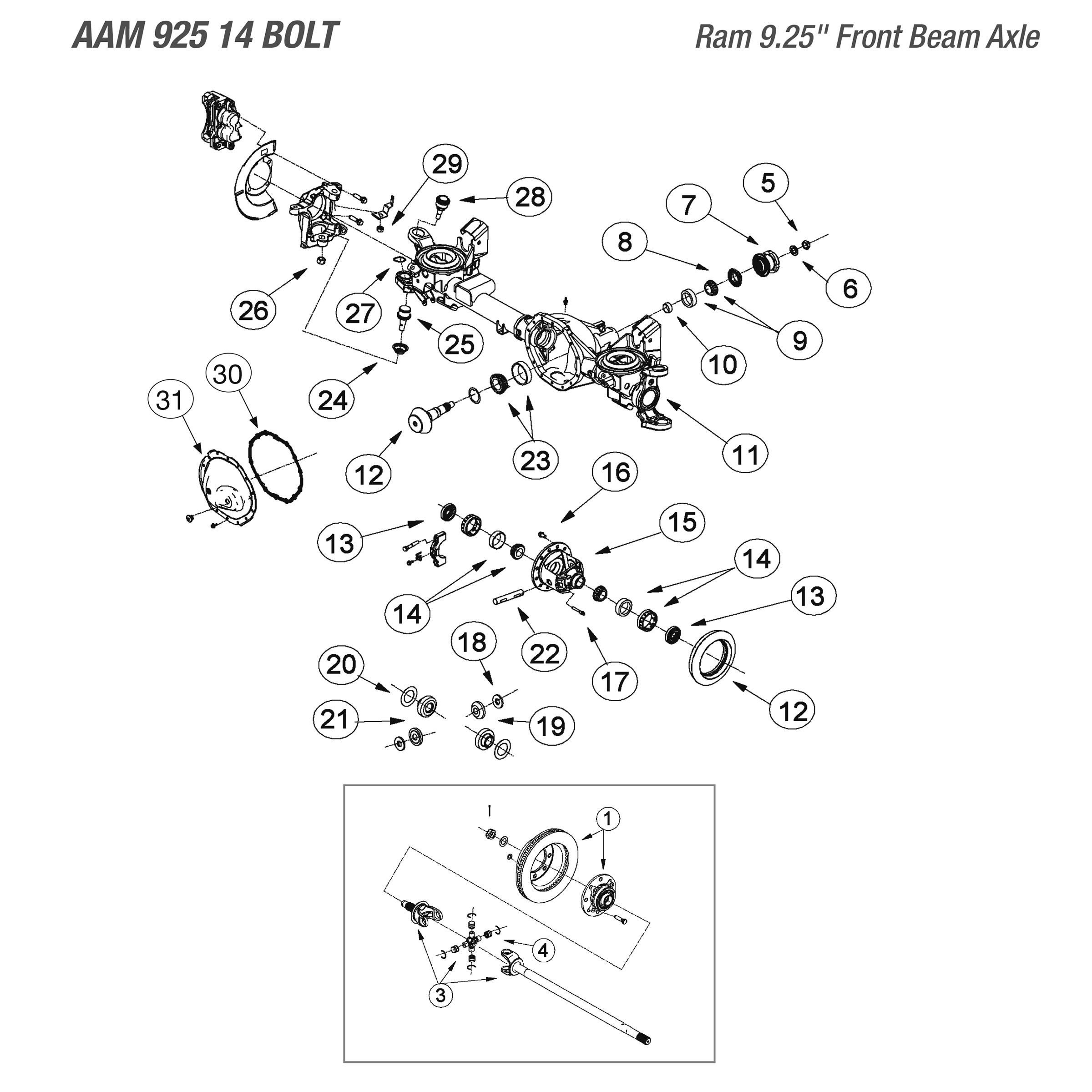 AAM 9.25 Front Axle Exploded View
