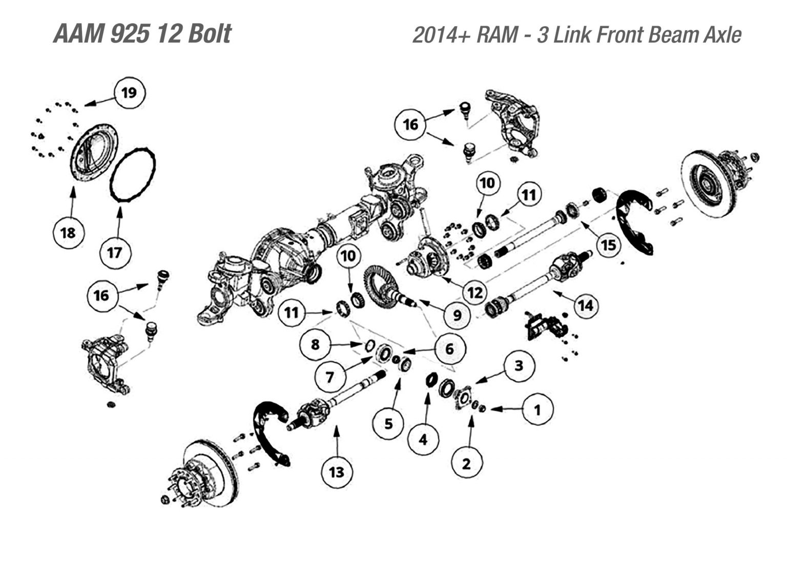 AAM 9.25 Front Axle - Differential Parts Catalog - West Coast Differentials