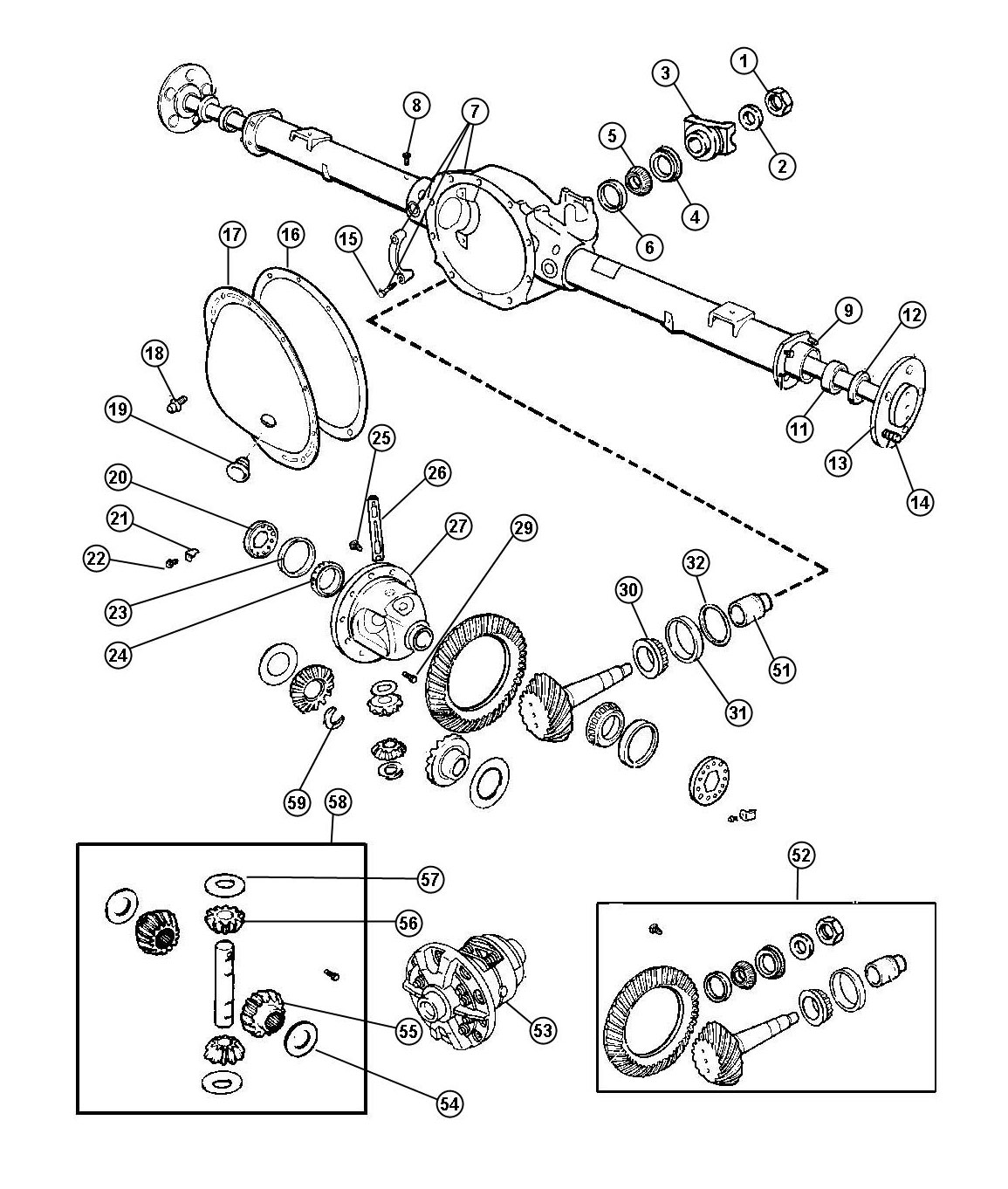 Chrysler 8.25 Rear Axle - Exploded View of XJ