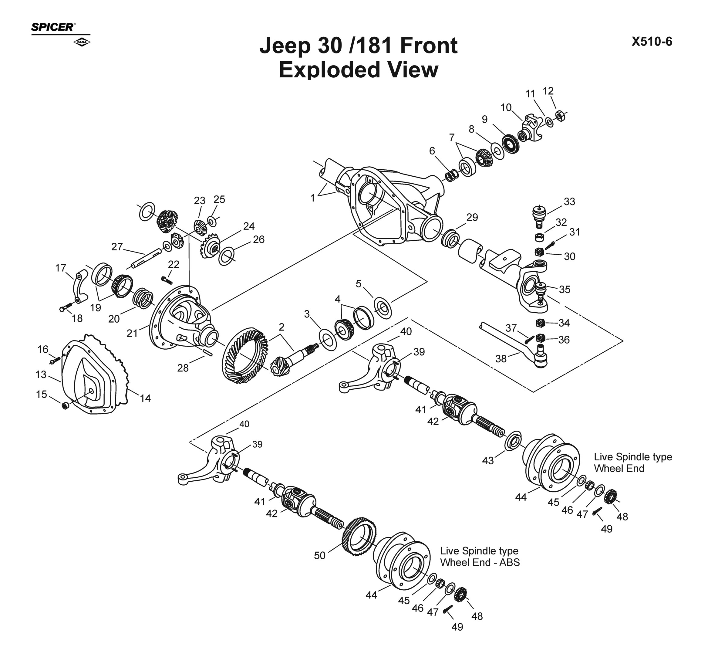 Dana 30 Front Axle - Parts Diagram