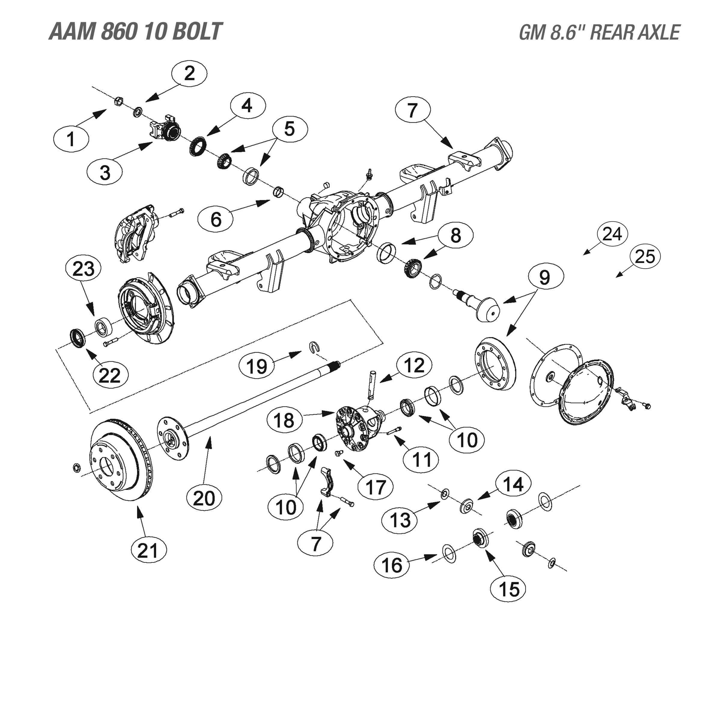 GM 8.6 Rear Axle - Exploded View