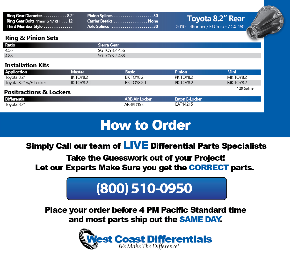 Toyota 8.2 4Runner, FJ Cruiser & GX460 Axle - Differential, Ring and Pinion, Gear & Axle Parts Catalog